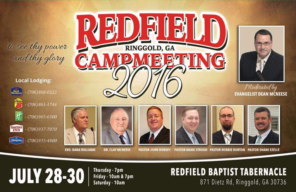 Area Meeting: Camp Meeting – Redfield Baptist Tabernacle – Ringgold, GA