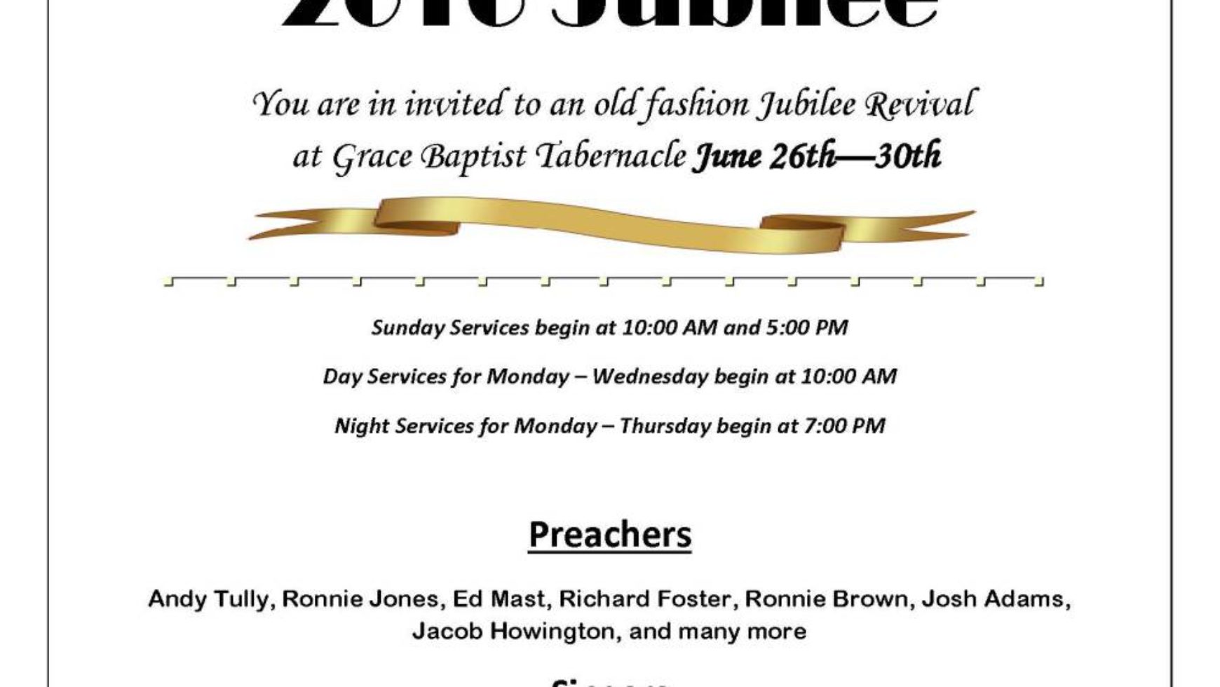 Area Meeting: Jubilee – Grace Baptist Tabernacle – Rock Spring, Ga