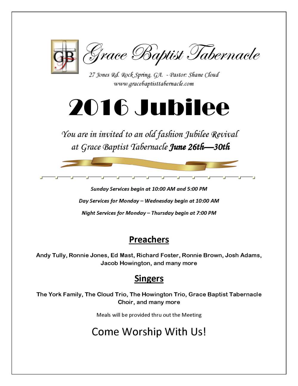 Area Meeting: Jubilee – Grace Baptist Tabernacle – Rock Spring, Ga