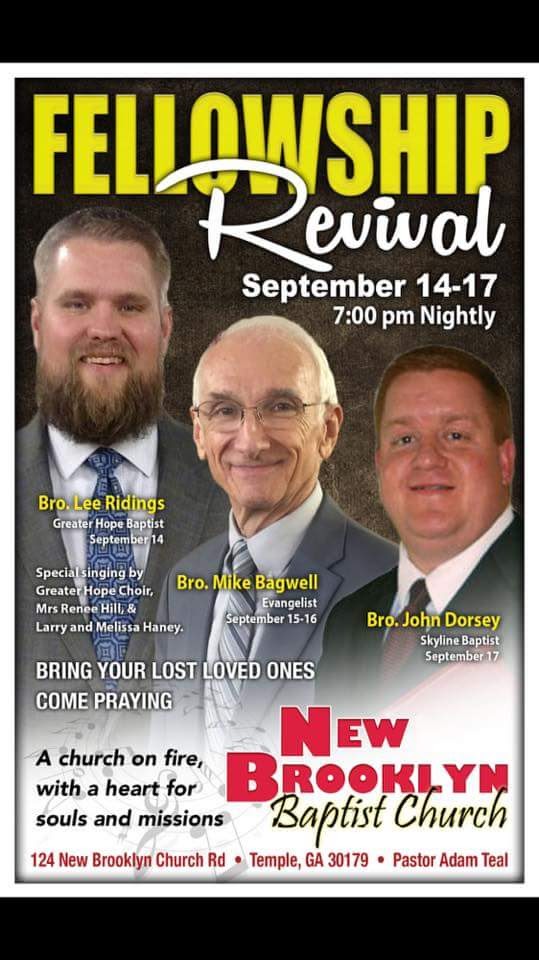 Area Meeting: Revival Services – New Brooklyn Baptist Church – Temple, GA