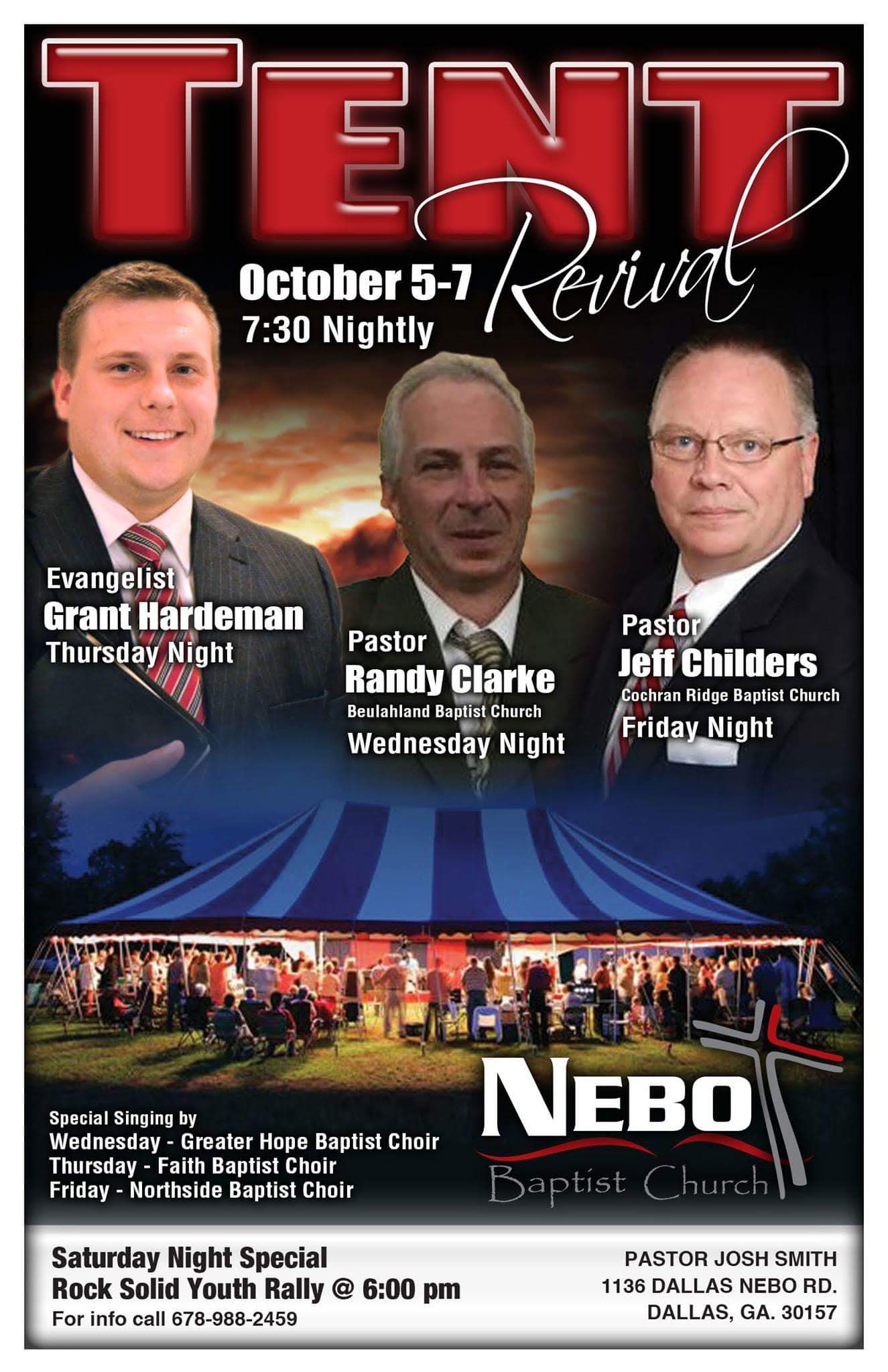Area Meeting: Tent Revival – Nebo Baptist Church – Dallas, GA