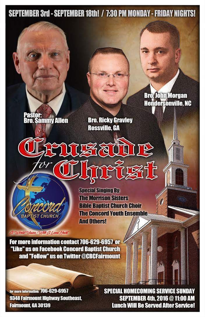 Area Meeting: Evangelistic Crusade – Concord Baptist Church – Fairmount, GA