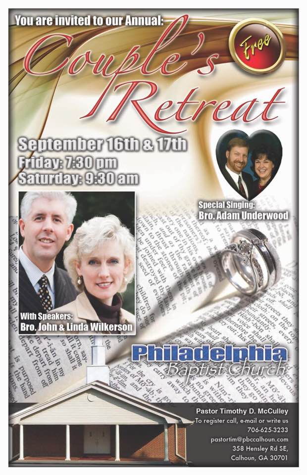 Area Workshop: Couple’s Retreat – Philadelphia Baptist Church – Calhoun, Ga