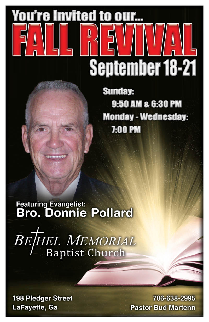 Area Meeting: Revival – Bethel Memorial Baptist Church – LaFayette, Ga