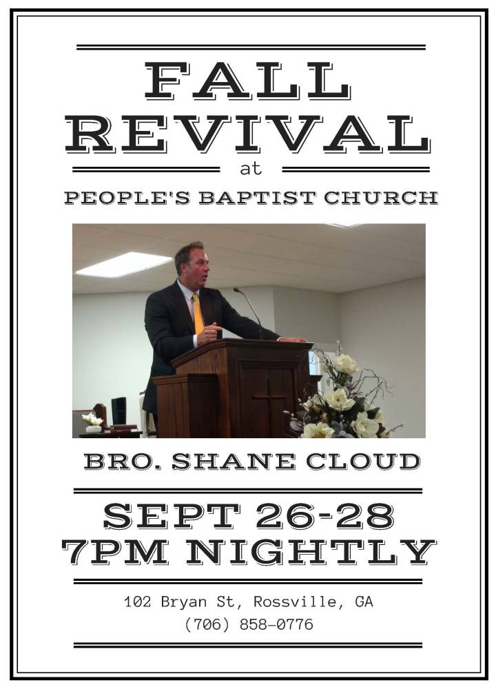 Area Meeting: Revival – People’s Baptist Church – Rossville, Ga