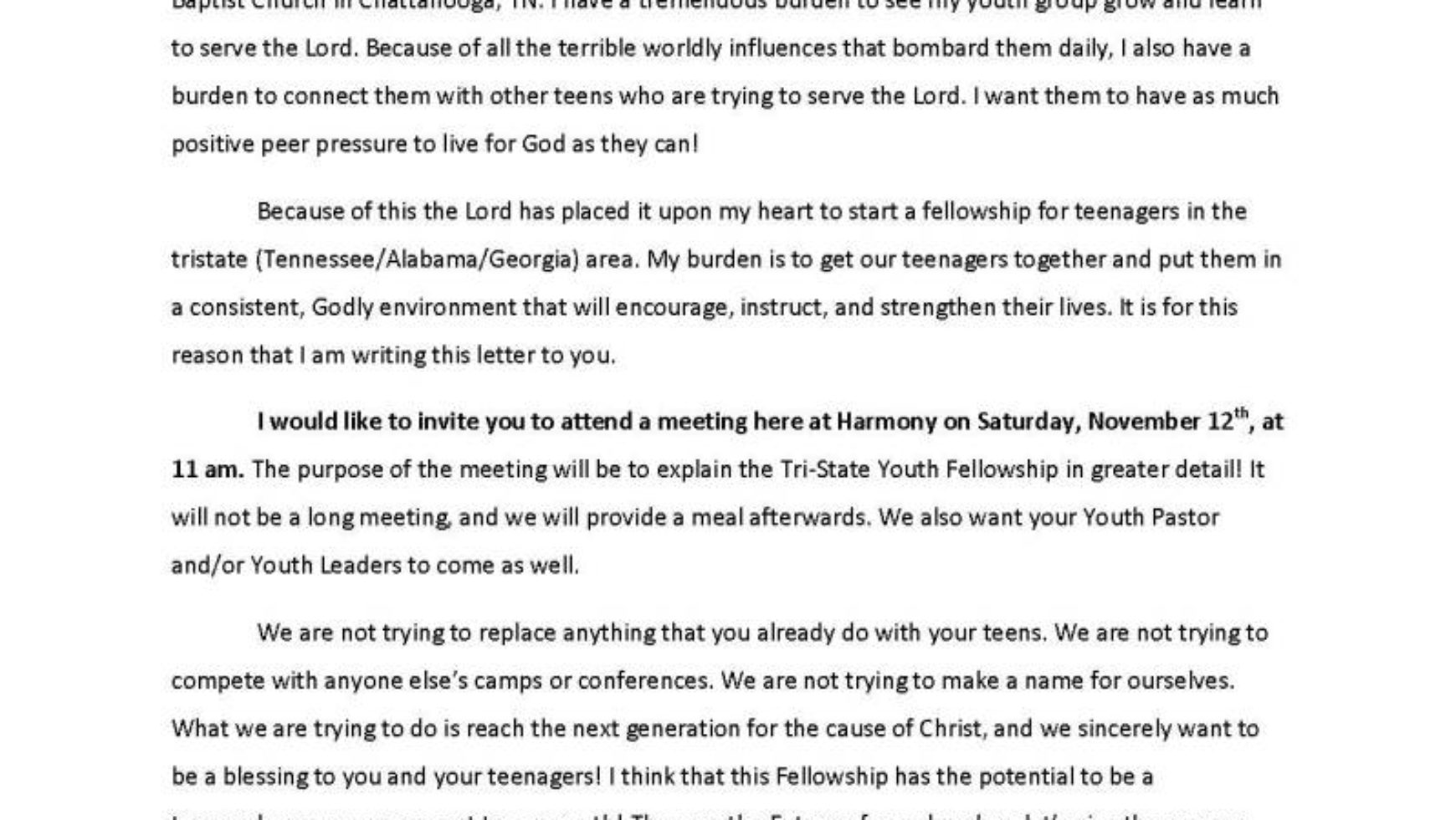 Area Meeting: Informational Meeting  – Harmony Baptist Church – Chattanooga, Tn